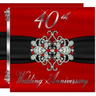 Gated Look Diamond Rubies 40th Wedding Anniversary Invitation
