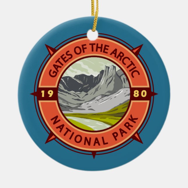 Gates of the Arctic National Park Retro Compass  Ceramic Ornament (Front)