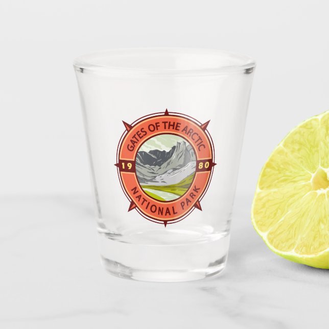 Gates of the Arctic National Park Retro Compass Shot Glass (Front)