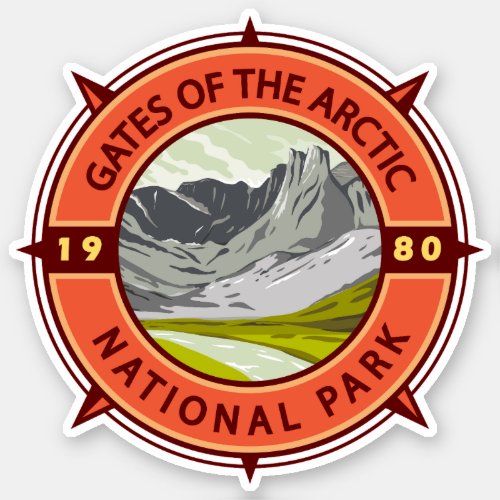 Gates of the Arctic National Park Retro Compass Sticker