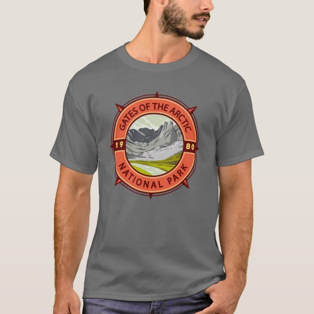 Gates of the Arctic National Park Retro Compass T-Shirt (Front)