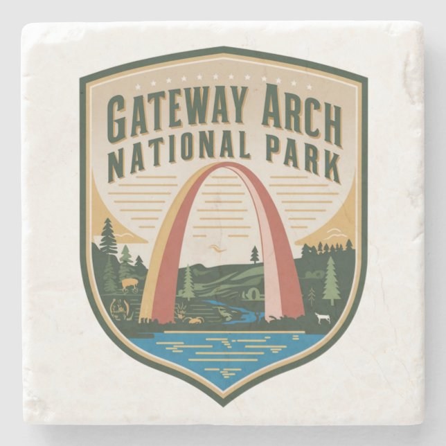 Gateway Arch National Park Badge  Stone Coaster (Front)