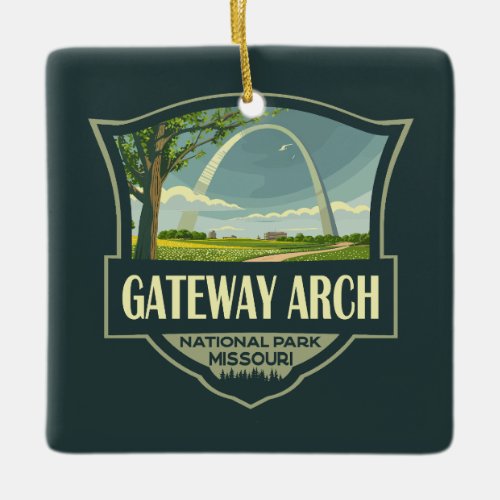 Gateway Arch National Park Illustration Retro Art Ceramic Ornament