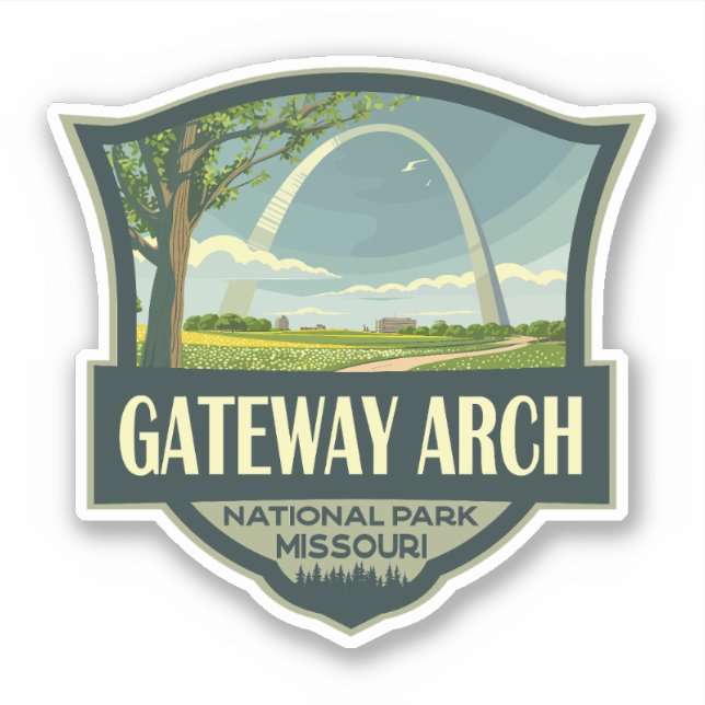 Gateway Arch National Park Illustration Retro Art Sticker (Front)