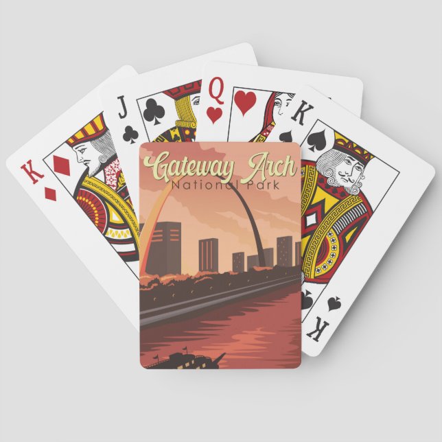 Gateway Arch National Park Illustration Travel Art Poker Cards (Back)