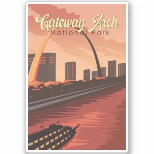 Gateway Arch National Park Illustration Travel Art Sticker