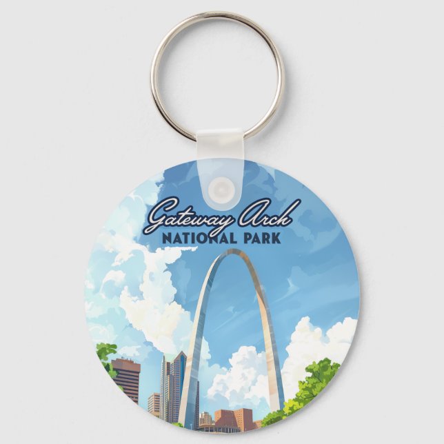 Gateway Arch National Park Missouri St Louis Retro Keychain (Front)