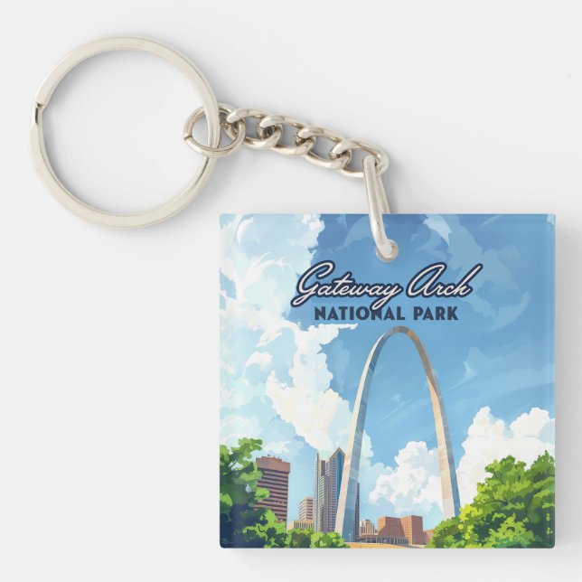 Gateway Arch National Park Missouri St Louis Retro Keychain (Front)