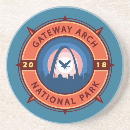 Gateway Arch National Park Retro Compass Emblem  Coaster