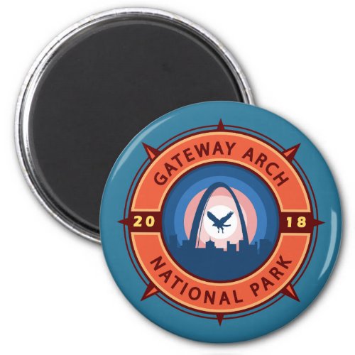 Gateway Arch National Park Retro Compass Emblem Magnet