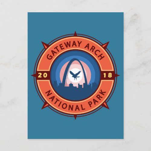 Gateway Arch National Park Retro Compass Emblem Postcard