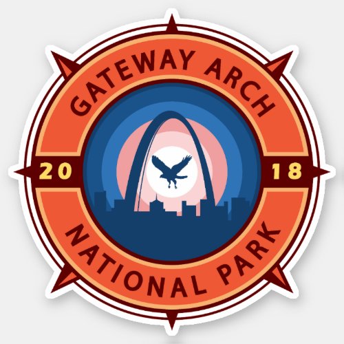 Gateway Arch National Park Retro Compass Emblem Sticker
