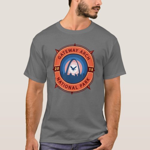 Gateway Arch National Park Retro Compass Emblem T_Shirt