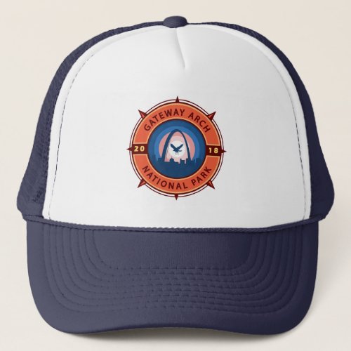 Gateway Arch National Park Retro Compass Emblem Trucker Hat