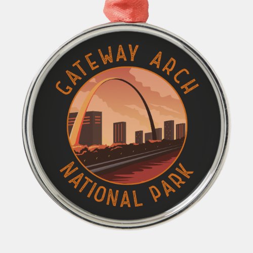 Gateway Arch National Park Retro Distressed Circle Metal Ornament