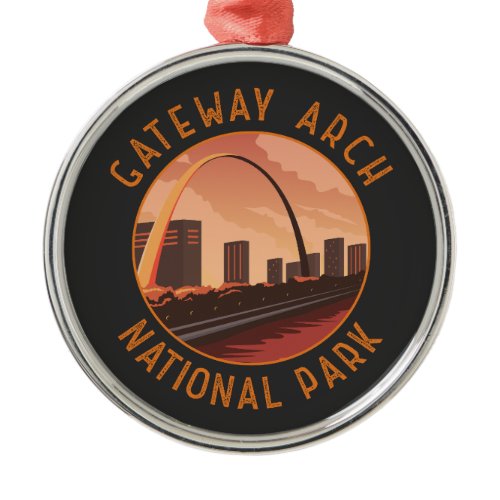 Gateway Arch National Park Retro Distressed Circle Metal Ornament