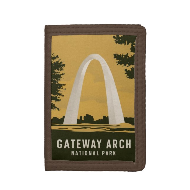 Gateway Arch National Park Retro Travel Art Trifold Wallet (Front Vertical)