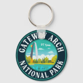 Gateway Arch National Park Retro Compass Emblem Keychain
