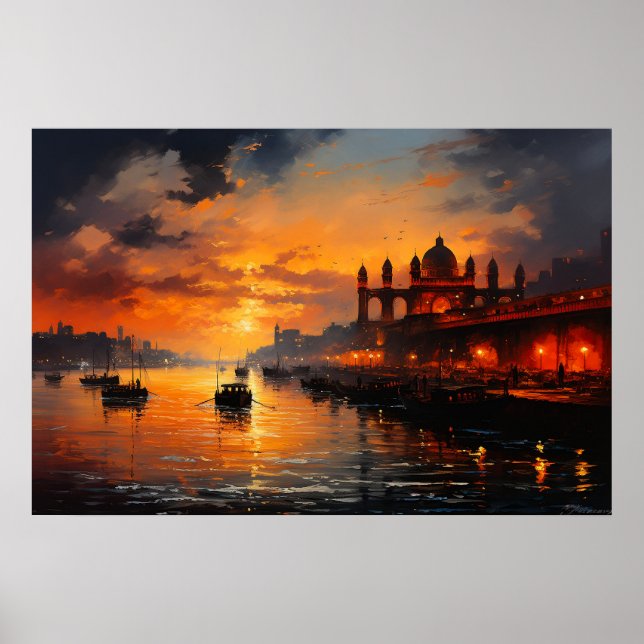 Gateway in the old city in India oil painting Poster (Front)