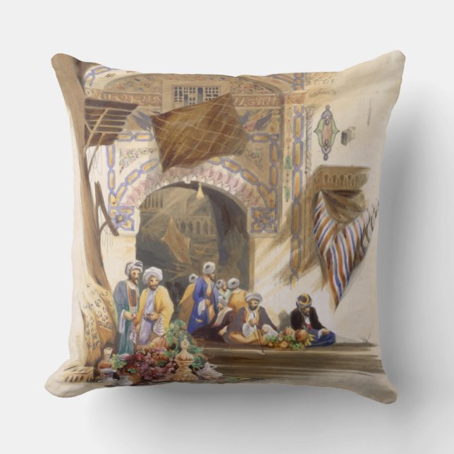 Gateway of a Bazaar, Grand Cairo, pub. 1846 (litho Throw Pillow (Front)