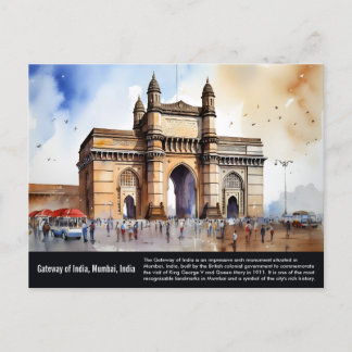 Gateway of India Mumbai Watercolor Painting Postcard