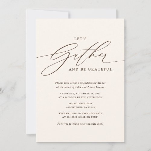 Gather and Be Grateful Friendsgiving Brown Invitation