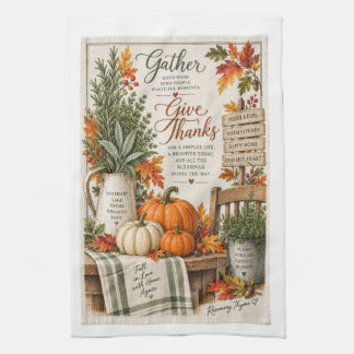Gather and Give Thanks Autumn Kitchen Towel