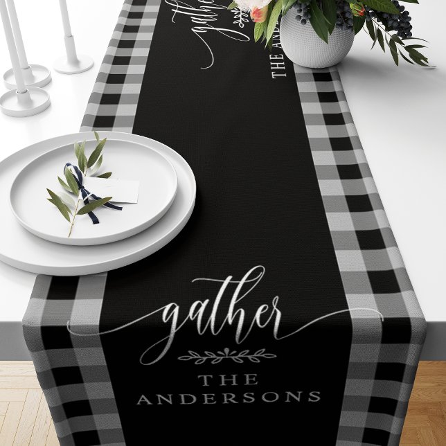Gather Black Buffalo Check Fall Thanksgiving Short Table Runner (Creator Uploaded)