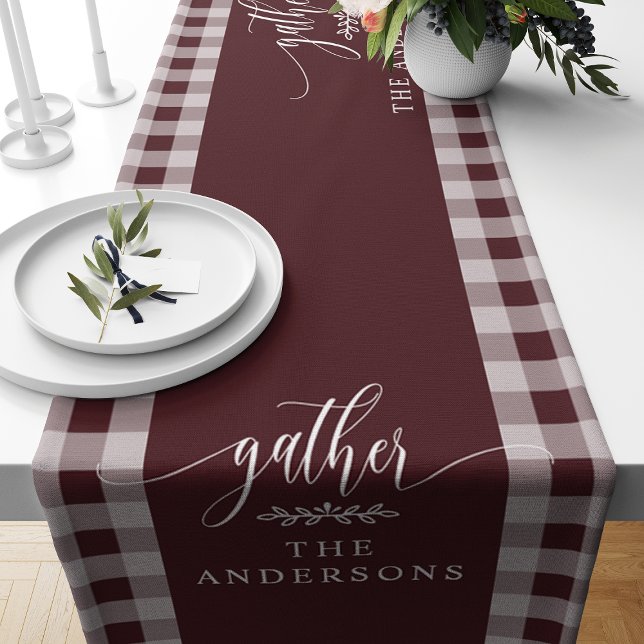 Gather Burgundy Buffalo Check Fall Thanksgiving Short Table Runner (Creator Uploaded)