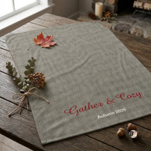 Gather Cozy Rustic Script Grey Red