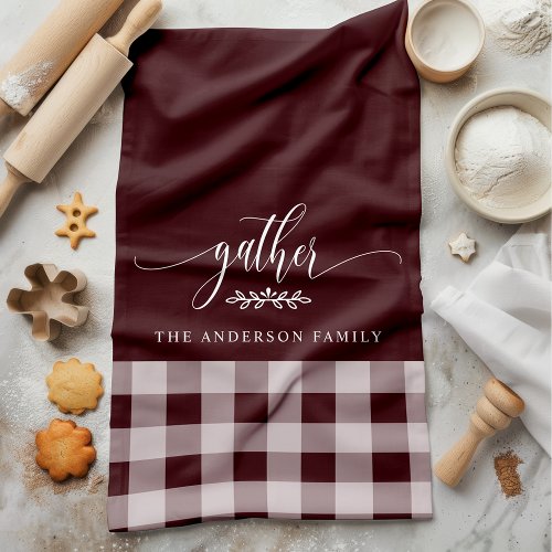 Gather Fall Burgundy &Amp;Amp; White Buffalo Check Kitchen Towel