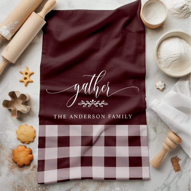 Gather Fall Burgundy & White Buffalo Check Kitchen Towel (Creator Uploaded)