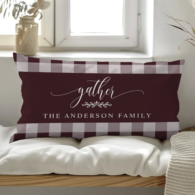 Gather Fall Burgundy & White Buffalo Check  Lumbar Pillow (Creator Uploaded)