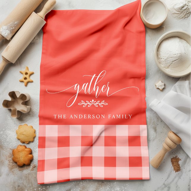 Gather Fall Coral & White Buffalo Check Kitchen Towel (Creator Uploaded)