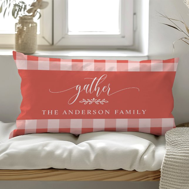 Gather Fall Coral & White Buffalo Check  Lumbar Pillow (Creator Uploaded)