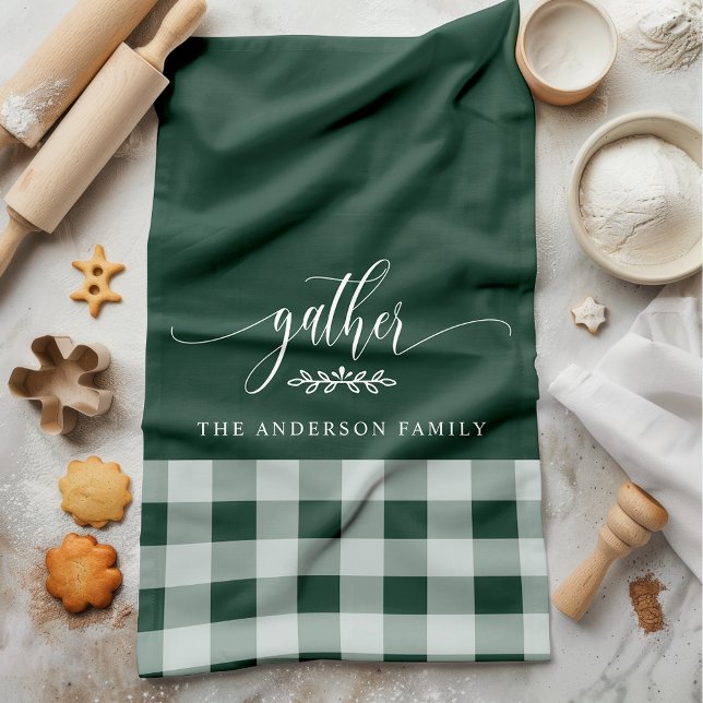 Gather Fall Green & White Buffalo Check Kitchen Towel (Creator Uploaded)