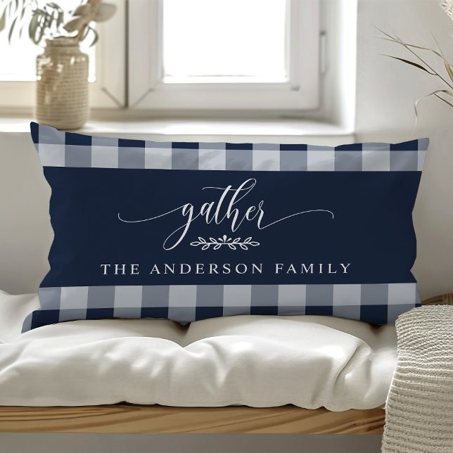 Gather Fall Navy & White Buffalo Check  Lumbar Pillow (Creator Uploaded)