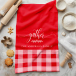 Gather Fall Red & White Buffalo Check Kitchen Towel<br><div class="desc">Add a touch of warmth and charm to your kitchen with this Gather Fall Red & White Buffalo Check Kitchen Towel. Featuring a classic buffalo plaid pattern with the word "gather" and a customizable family name, this kitchen towel is perfect for creating a cozy and inviting feel for your home...</div>