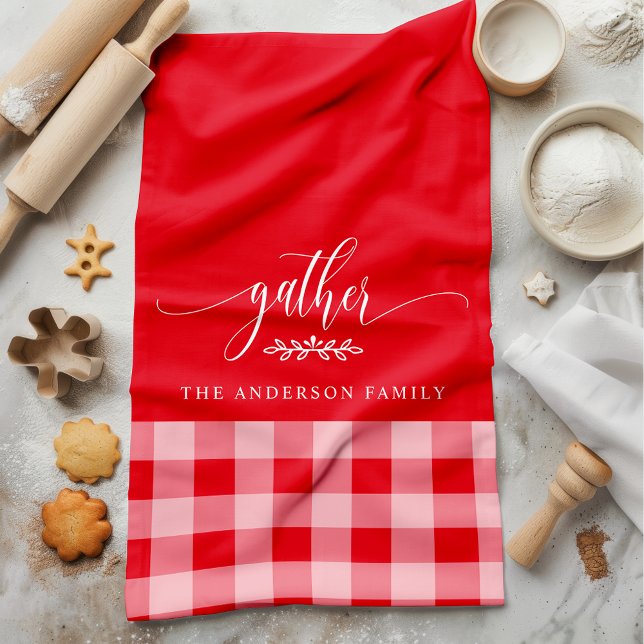 Gather Fall Red & White Buffalo Check Kitchen Towel (Creator Uploaded)
