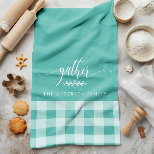 Gather Fall Teal &Amp;Amp; White Buffalo Check Kitchen Towel