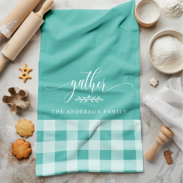Gather Fall Teal & White Buffalo Check Kitchen Towel (Creator Uploaded)