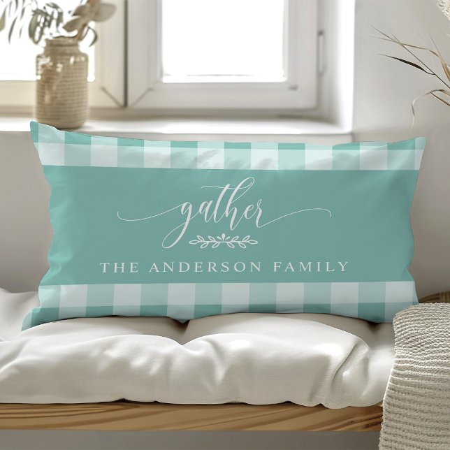 Gather Fall Teal & White Buffalo Check  Lumbar Pillow (Creator Uploaded)