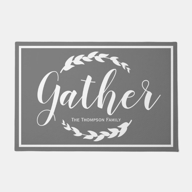 Gather Farmhouse Laurels & Gray | Family Name Doormat (Front)