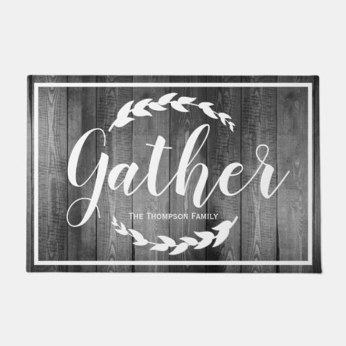 Gather Farmhouse Laurels  Grey Wood Print Doormat
