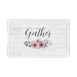 Gather Floral Shabby Chic Flowers Acrylic Tray