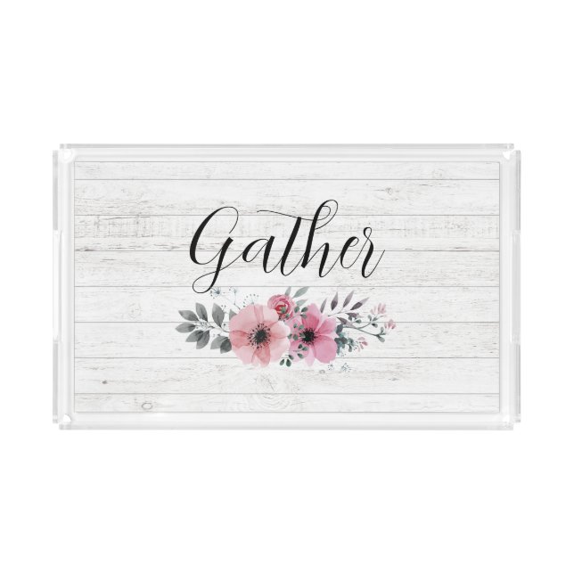 Gather Floral Shabby Chic Flowers Acrylic Tray (Front)