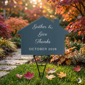 Gather Give Thanks Minimal Typography Slate Blue Sign