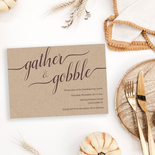 Gather  Gobble Script Thanksgiving Friendsgiving Invitation