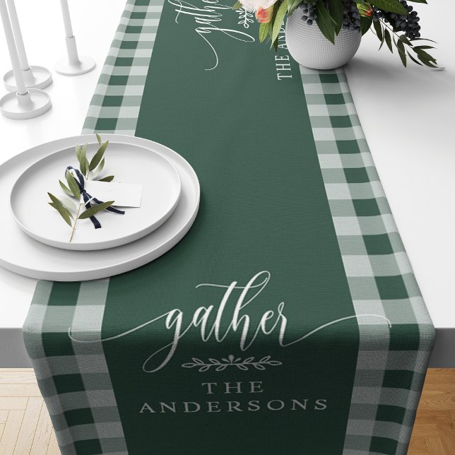 Gather Green Buffalo Check Fall Thanksgiving Short Table Runner (Creator Uploaded)