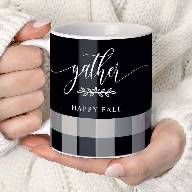 Gather Happy Fall Black & White Buffalo Check Coffee Mug (Creator Uploaded)